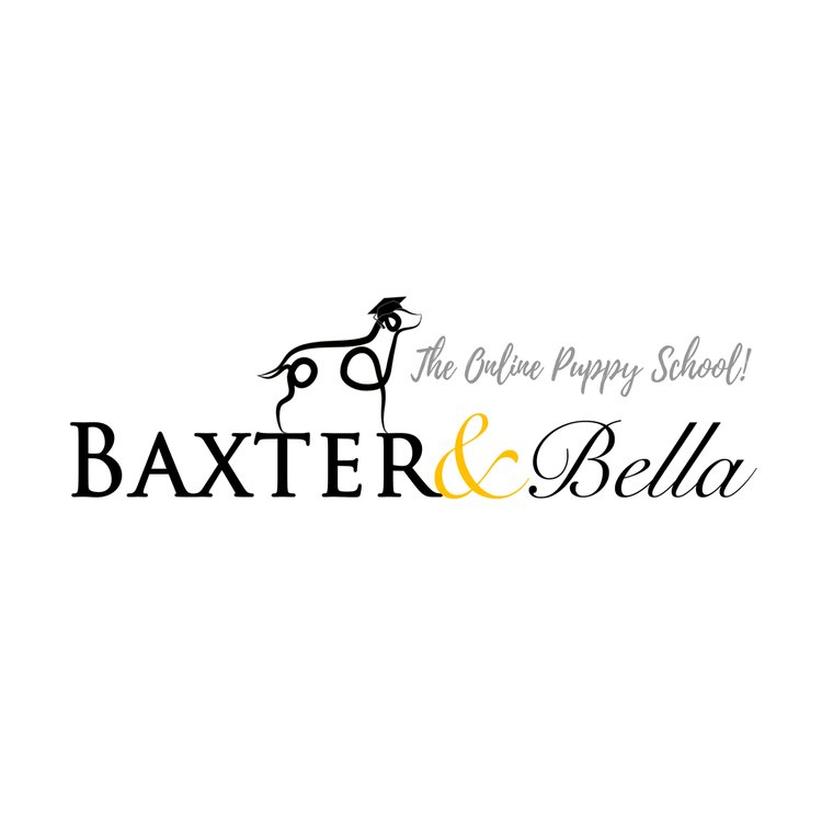 Baxter and Bella Online School Logo of a dog and cursive writing.